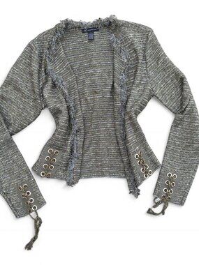 INC green, silver, and gold sweater